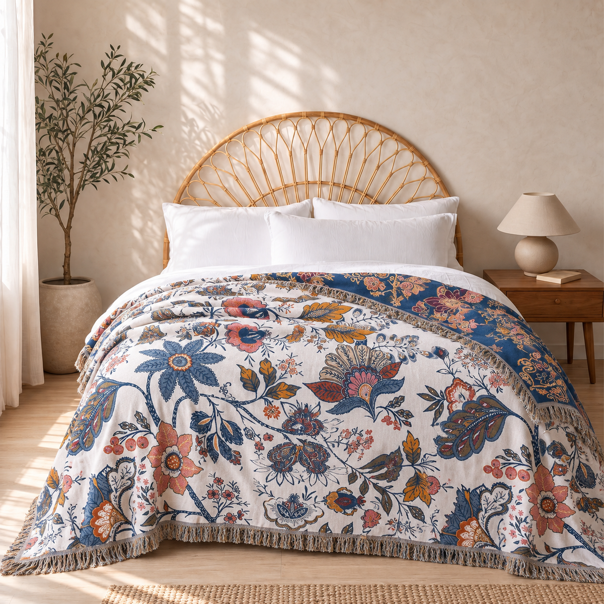 Sunsecca Woven Throw — Indigo Brocade