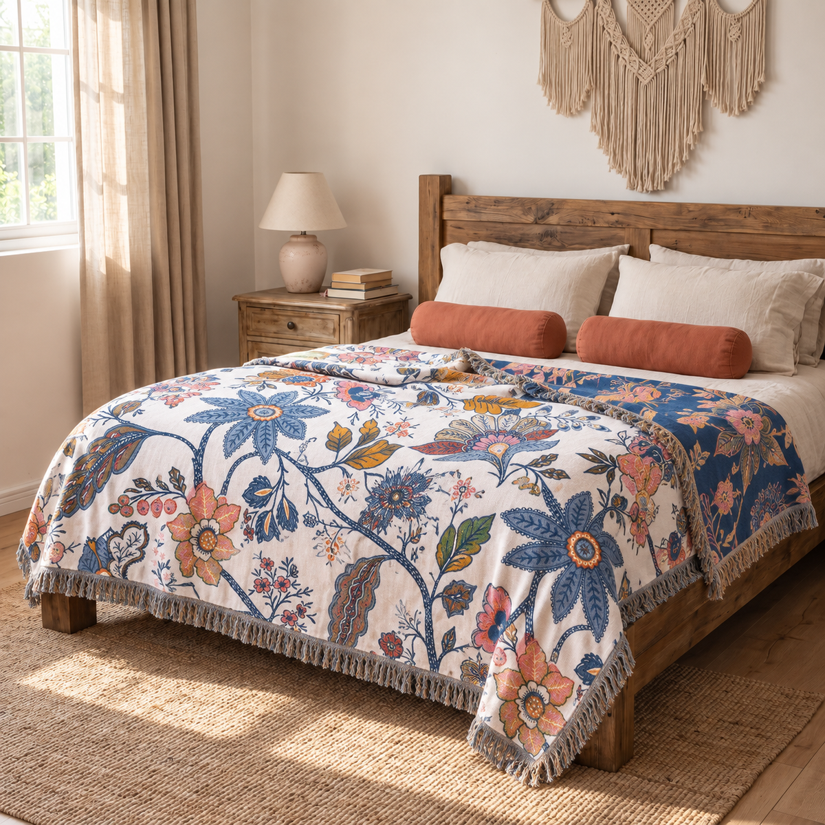 Sunsecca Woven Throw — Indigo Brocade