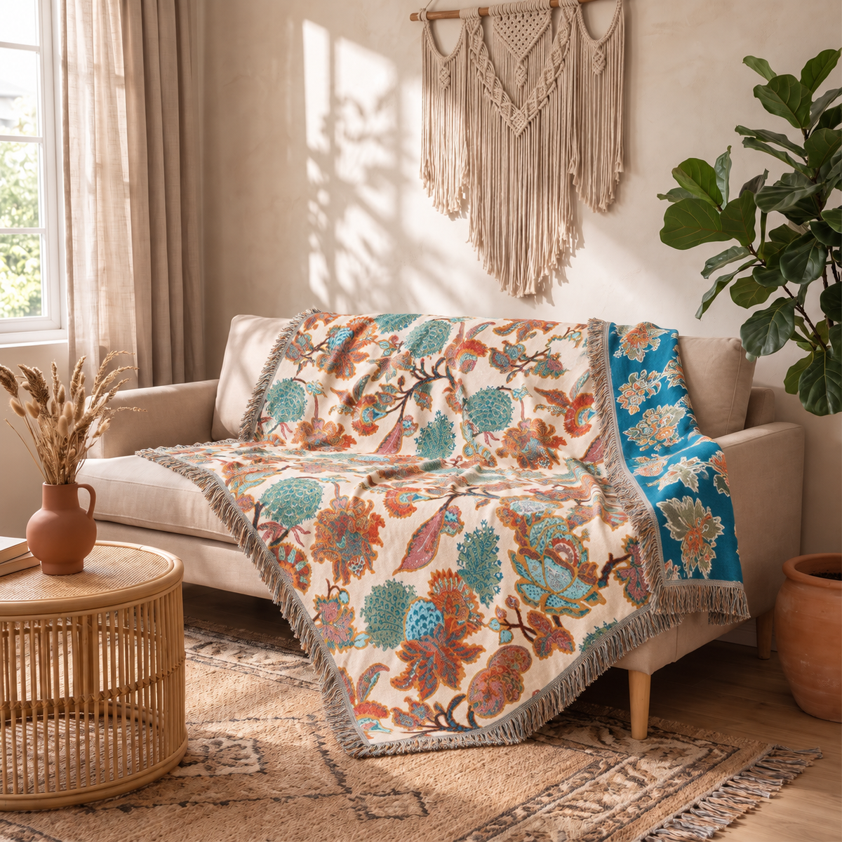 Sunsecca Woven Throw — Ivory Patchwork