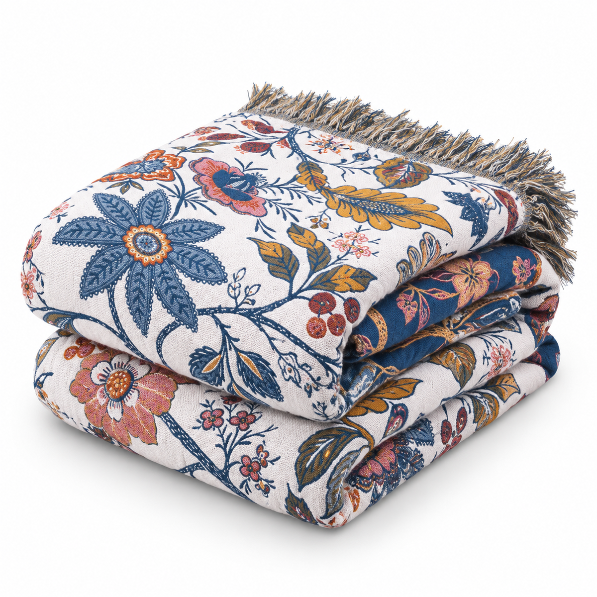 Sunsecca Woven Throw — Indigo Brocade