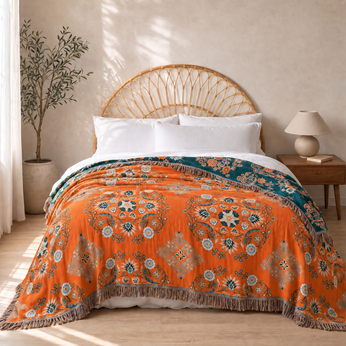 Sunsecca Woven Throw — Terracotta Bloom