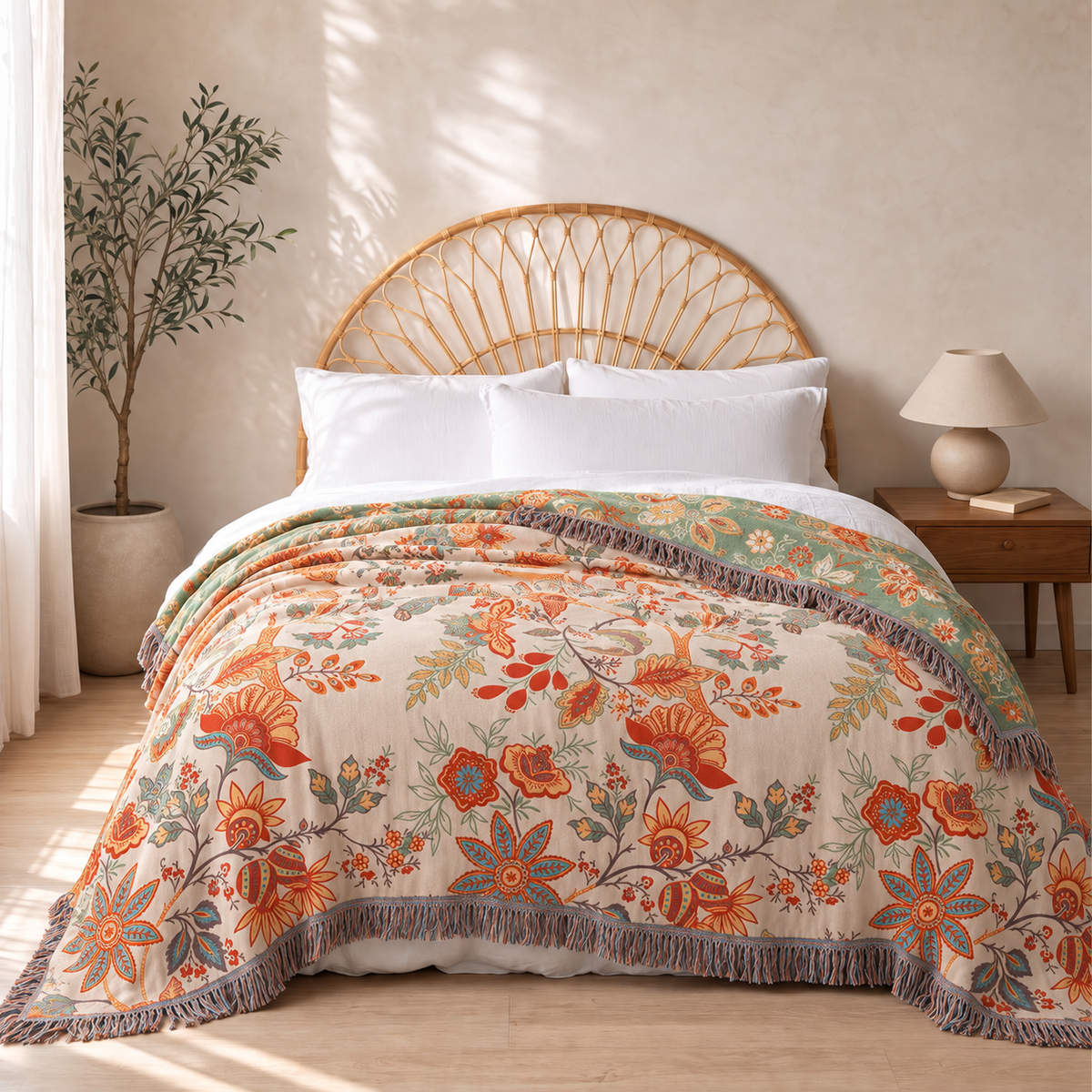 Sunsecca Woven Throw — Orange Brocade