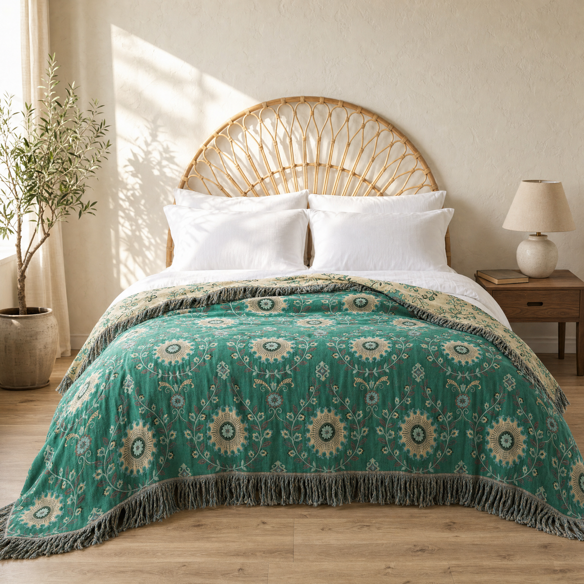Sunsecca Woven Throw — Olive Bloom