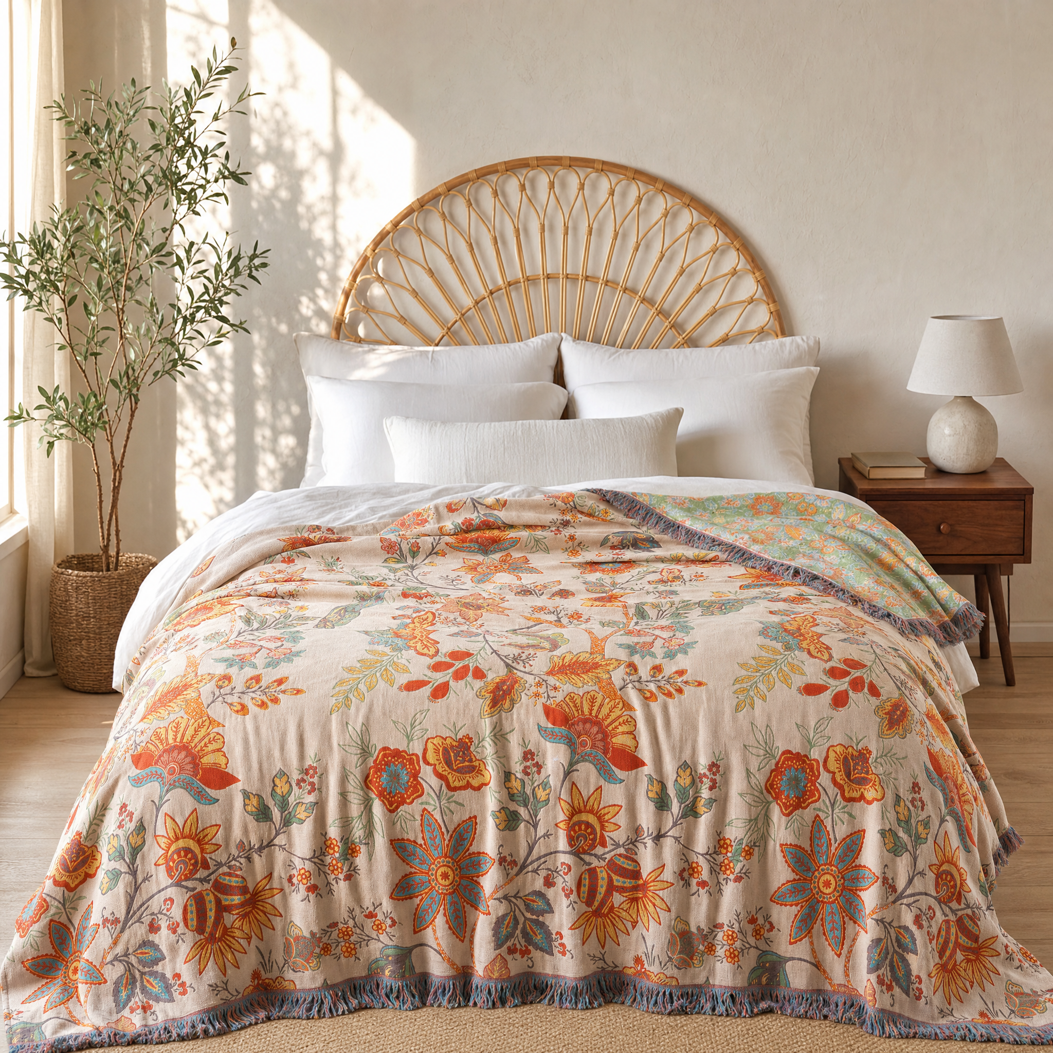 Sunsecca Woven Throw — Orange Brocade