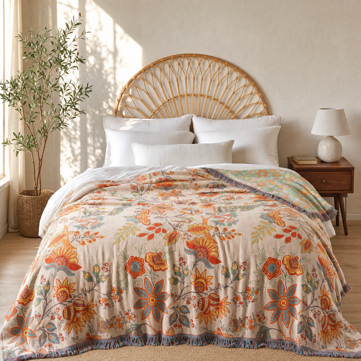 Sunsecca Woven Throw — Orange Brocade