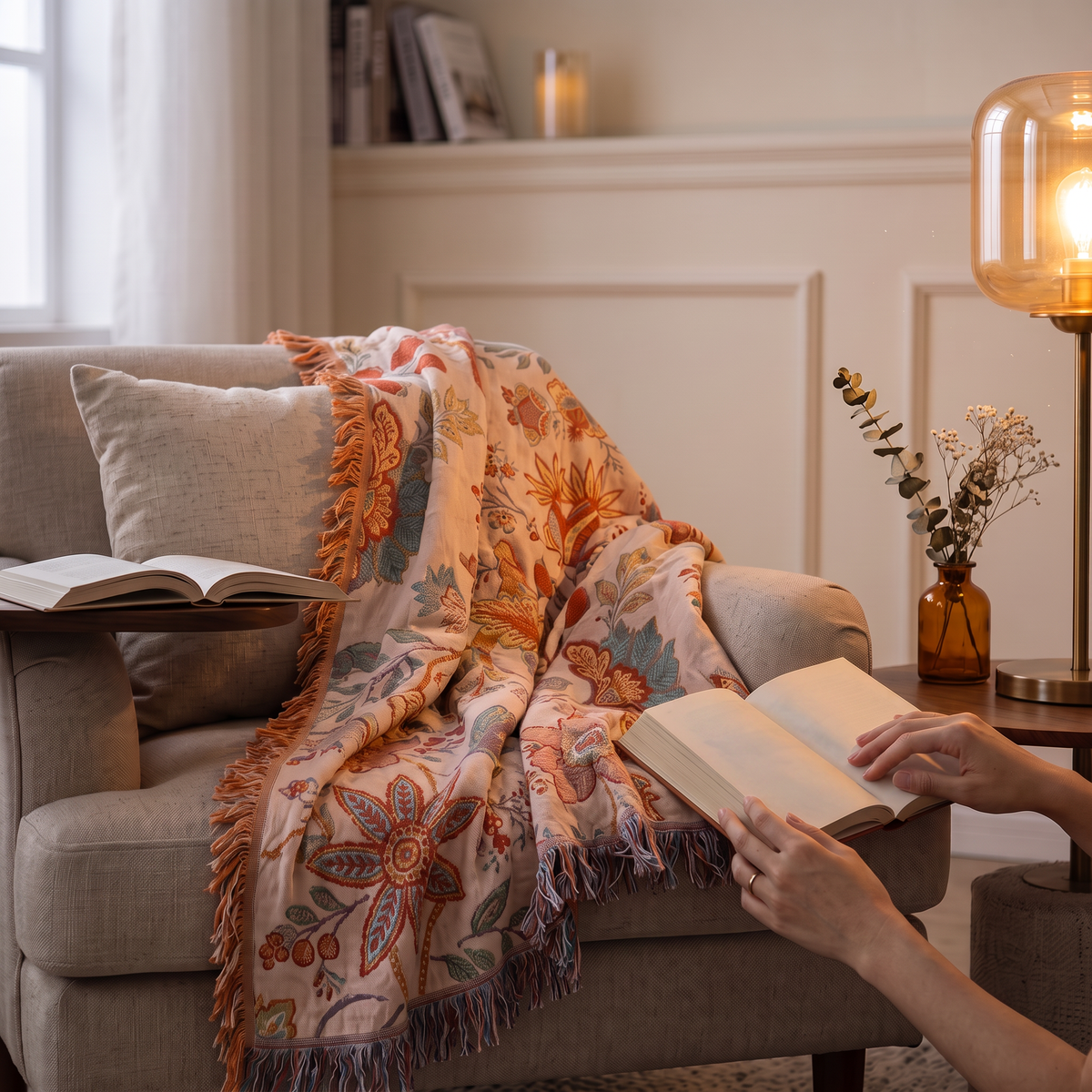 Sunsecca Woven Throw — Orange Brocade