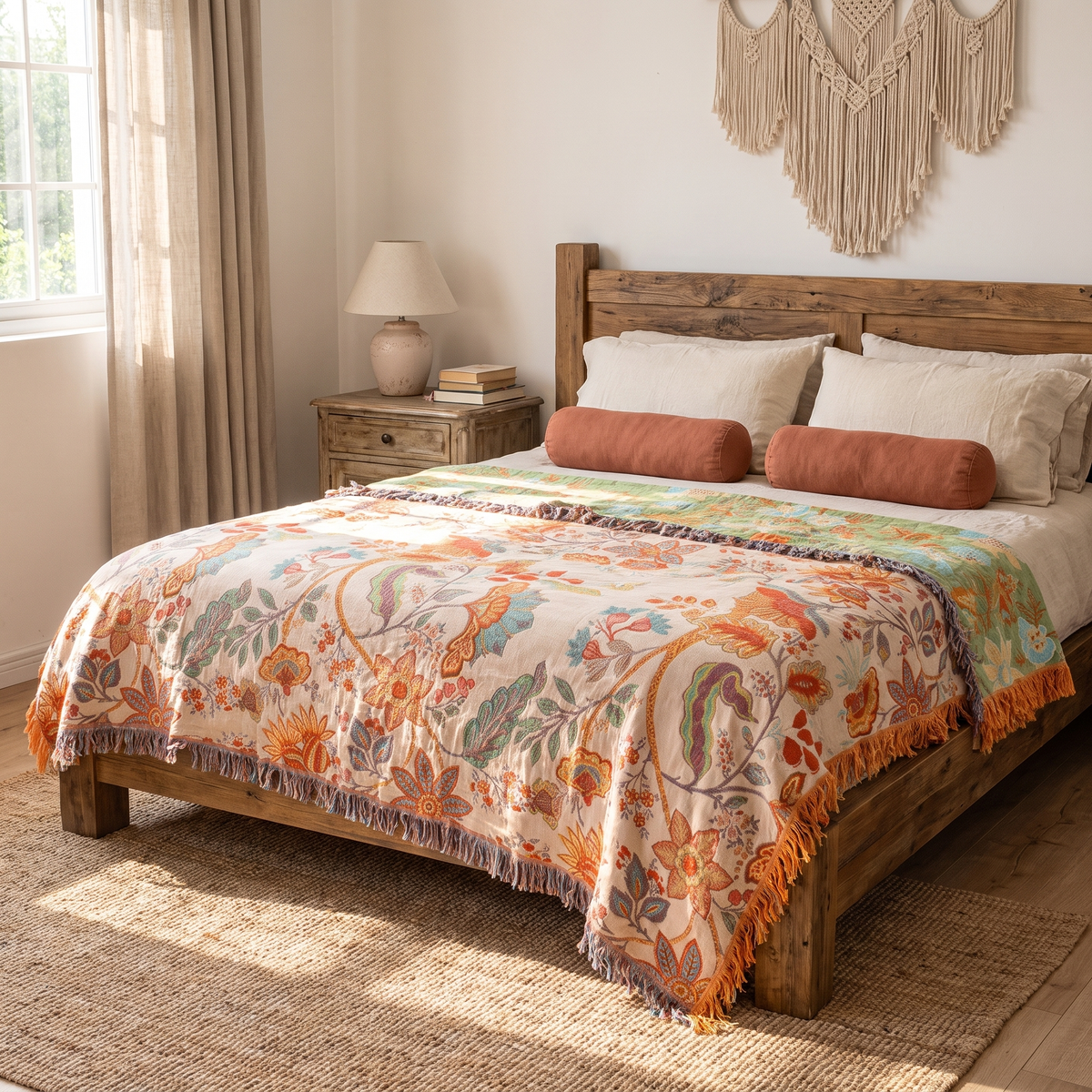Sunsecca Woven Throw — Orange Brocade