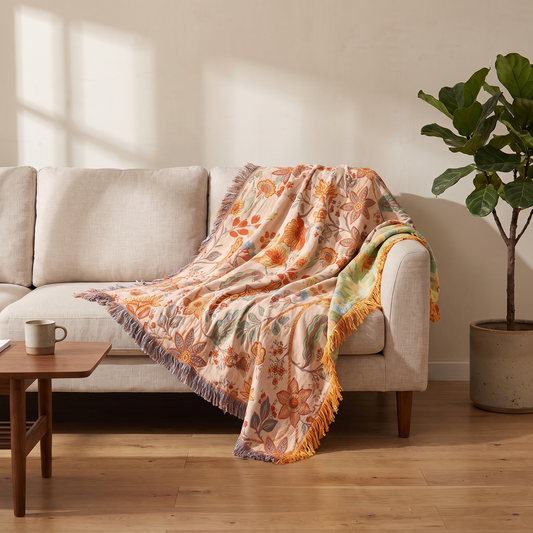 Sunsecca Woven Throw — Orange Brocade
