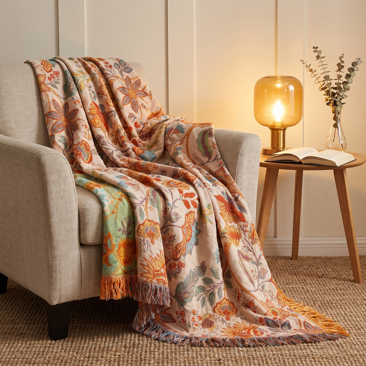 Sunsecca Woven Throw — Orange Brocade