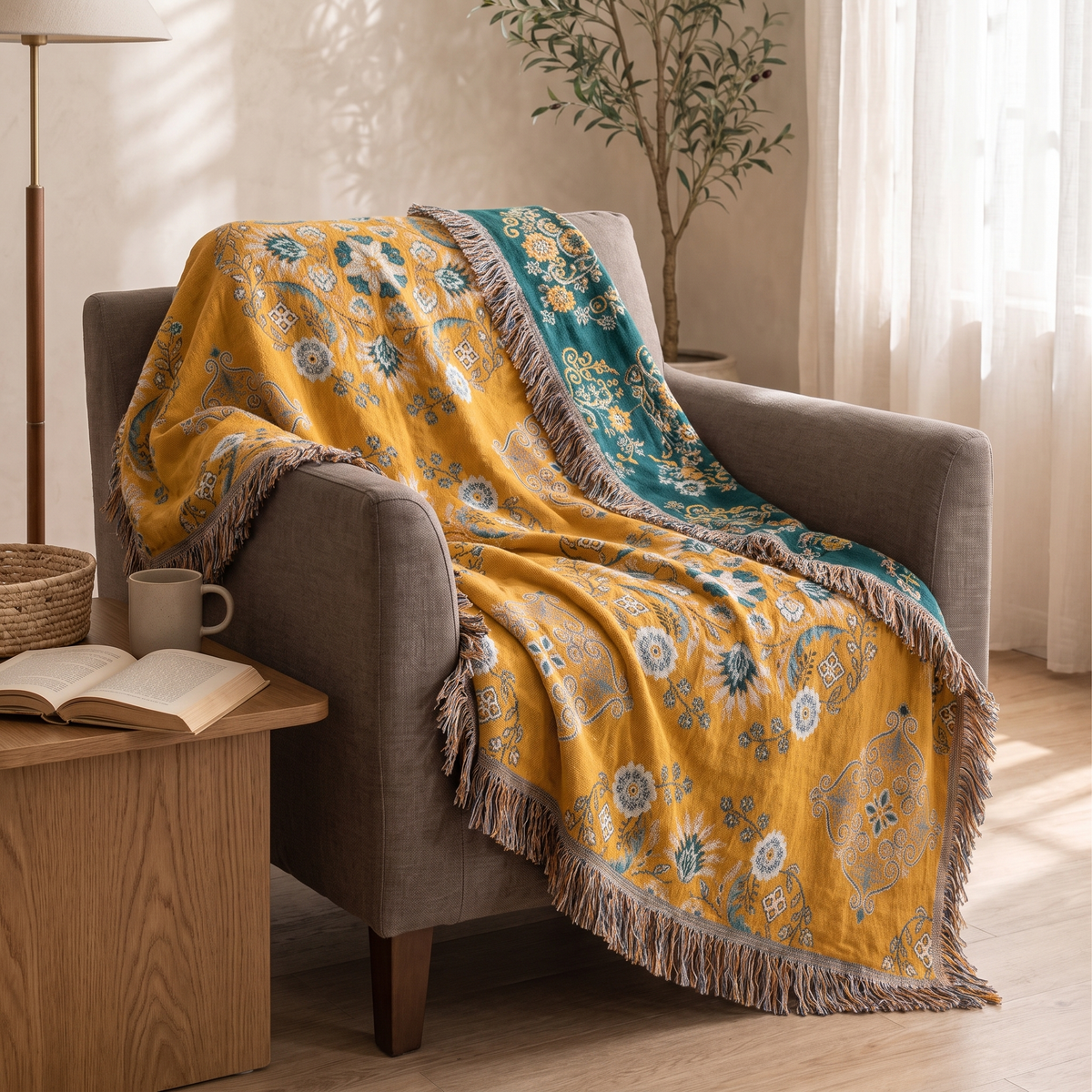 Sunsecca Woven Throw — Golden Meadow