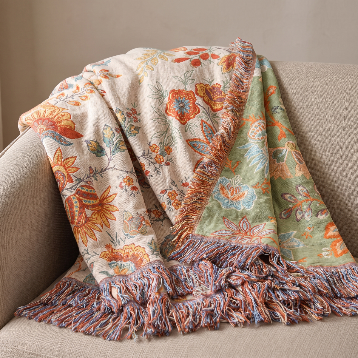 Sunsecca Woven Throw — Orange Brocade