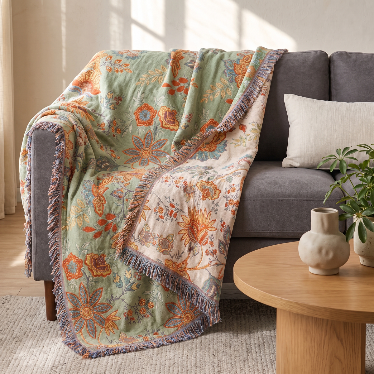 Sunsecca Woven Throw — Orange Brocade