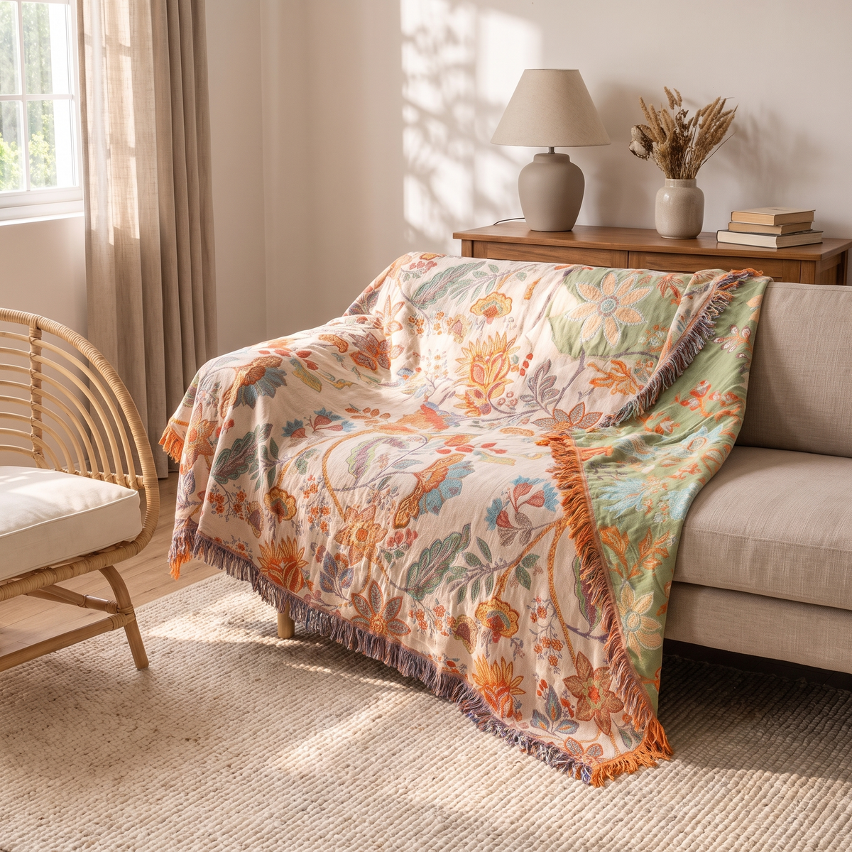 Sunsecca Woven Throw — Orange Brocade