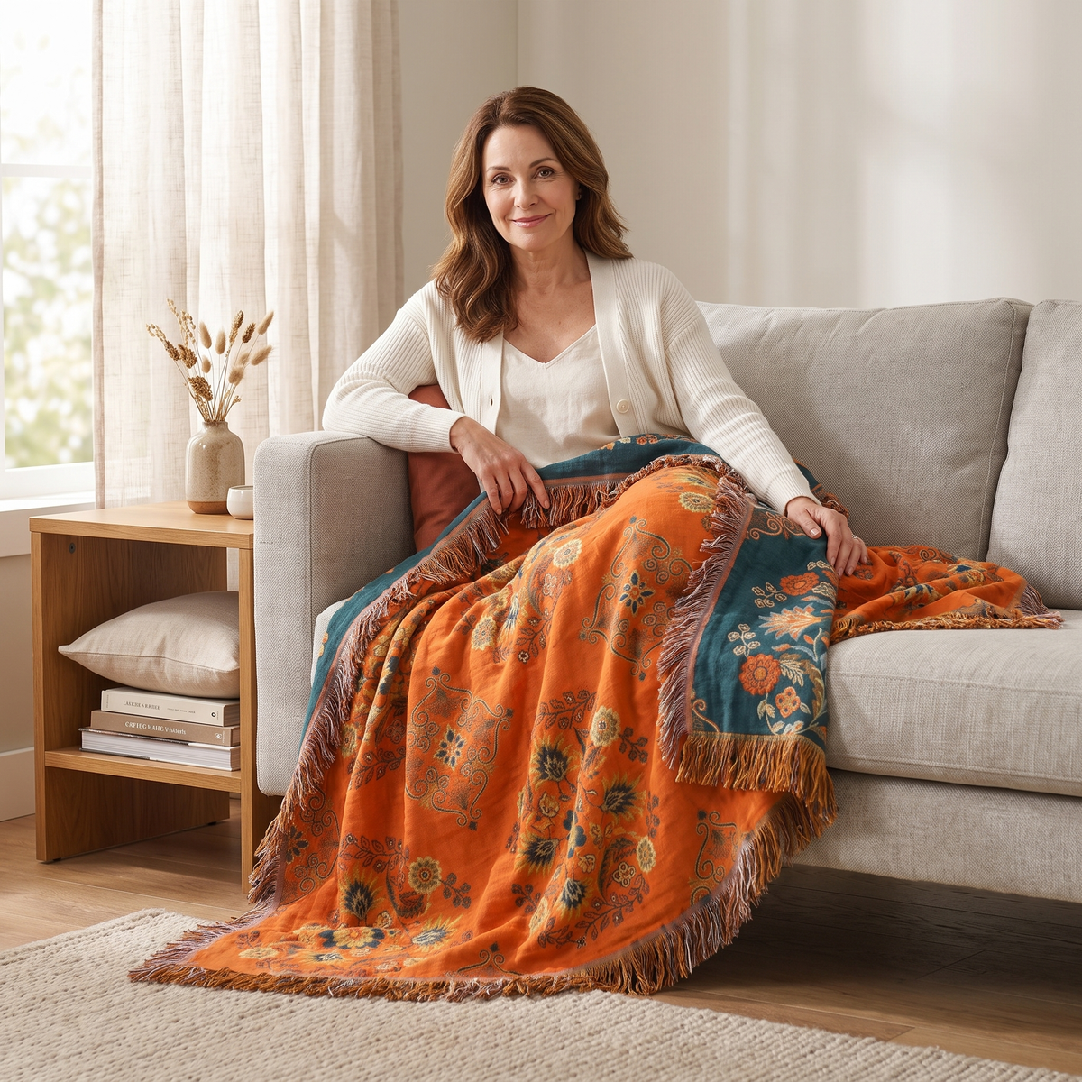 Sunsecca Woven Throw — Terracotta Bloom