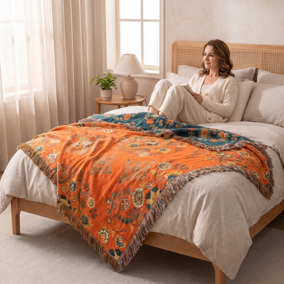 Sunsecca Woven Throw — Terracotta Bloom