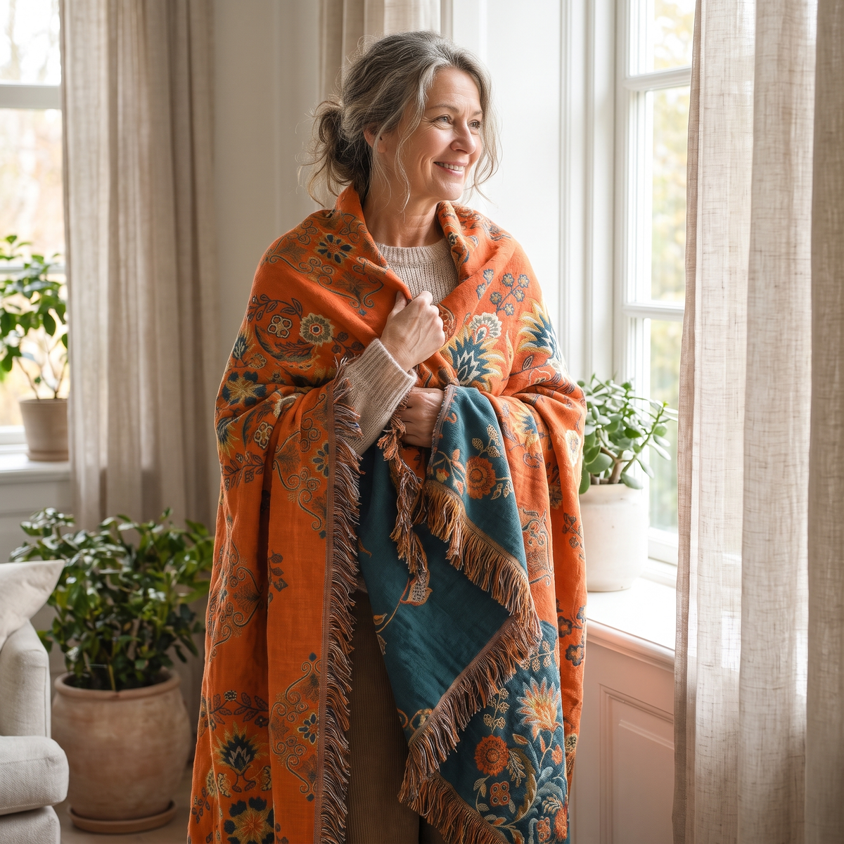 Sunsecca Woven Throw — Terracotta Bloom