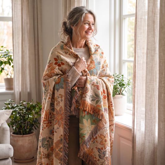 Sunsecca Woven Throw — Orange Brocade